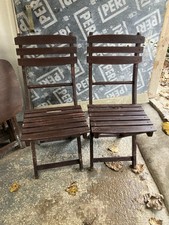 Vintage Retro Brown Wooden Folding Slatted Garden Dining Chairs x 2