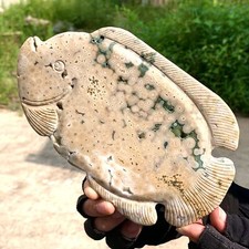 474G Amazing natural marine jasper crystal carving fish jasper aura stone
