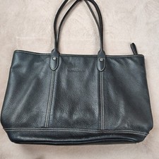 Longchamp Foulonne Womens Handbag Black Pebbled Leather Red Lining Pockets