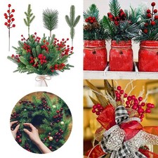 60PCS Plastic Artificial Pine Branches  Festival Supplies