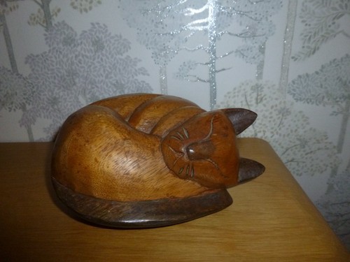 Hand carved wooden siamese cat - carved,
