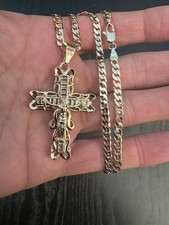 18 Carat Gold Filled 4mm 24in Curb Necklace With Ornate Crucifix,750,Italy