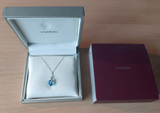 H Samuel White Gold & Topaz Pendant on 16" Chain BNIB