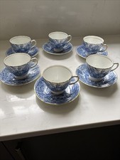 6 large Teacups And Saucers by H M Sutherland Bone China “Rural Scenes”.