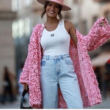 Rare Zara Pink Petal Jacket Floral Textured Flowers - Size Large Coat