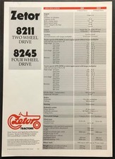 ZETOR 8211 2WD 8245 4WD TRACTOR Agricultural Sales Specification Leaflet c1978