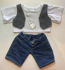 Build A Bear White T-shirt Guitar Grey Fleece Waistcoat Jeans Outfit Boy Clothes