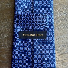Stefano Ricci Italy Luxury Tie 100% Silk Geometric Blue Tones Long