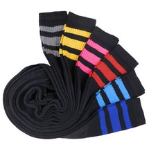 6 PK TUBE SOCKS COTTON 22 INCHES OLD SCHOOL SOCKS BLACK ASSORTED STRIPED COLORS