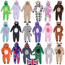 Animal Crazy Boys Girls 1Onesie Onesey Fleece Hooded Jumpsuit Playsuit Novelty