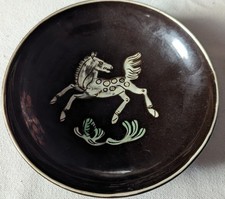 Rare Vintage Pottery Modernist Bowl Dish By Karlsruher Majolika Horse Design