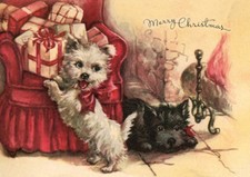 WESTIE TERRIER SCOTTISH TERRIER PUPS SINGLE DOG PRINT GREETING CHRISTMAS CARD