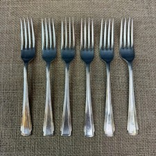 SET 6 X VINTAGE EPNS A1 ART DECO DINNER SALAD FORKS 18CM-UNUSED