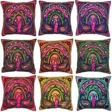 Indian Peacock Suzani Cushion CoverS Eclectic Boho Pillow Case Square 16" X 16"