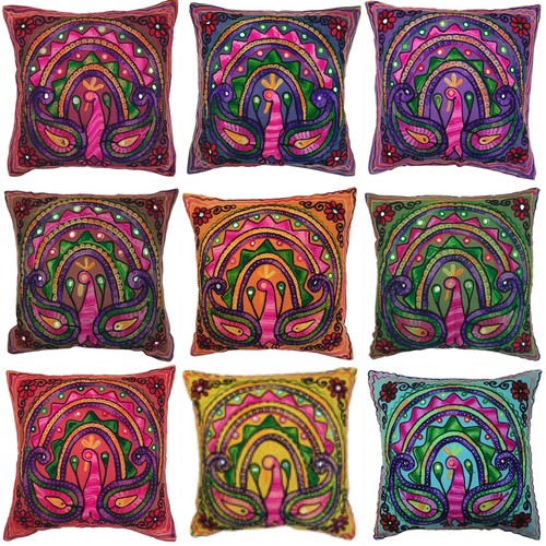 Indian peacock suzani cushion - peacock,