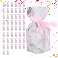 Wedding Sweets Boxes 50pcs Pink Marble Favour Gift Boxes with Ribbon for Events