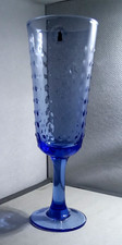 Vintage Hobnail Translucent Blue Stemmed Wine Glasses Goblets Hand Made Set Of 4