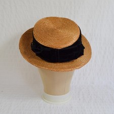 Vintage Webflex Straw Hat, Velvet Ribbon Straw Boater Women's Summer Hat