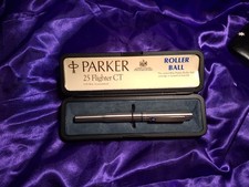 Vintage Parker Pen 25 Flighter CT Roller Ball In Box - Stainless Steel, Blue Ink