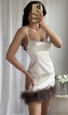 ZARA WHITE SATIN FEATHER DRESS