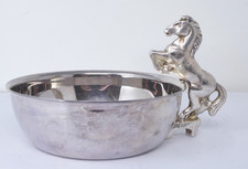 Round Silver Plated Bowl with Rearing Horse Handle Decorative Equestrian Design
