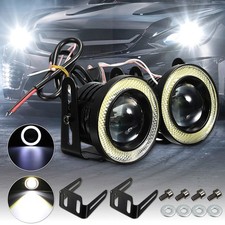 Pair Car Angel Eyes Halo  Fog Lights Lamp Projector DRL COB LED Bulbs Universal