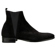 DOLCE & GABBANA DG Metal Logo Suede Leather Goat Boots Shoes Black