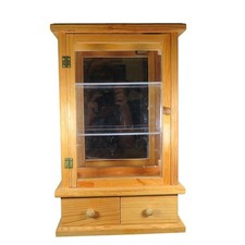 Wooden Display Cabinet Plexiglass Door 2 Drawers Three shelves Curio 19.5" Pine