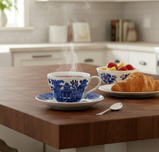 Churchill Blue Willow Tea Cups & Saucer Set of 6 Fine Porcelain Coffee & Tea Set