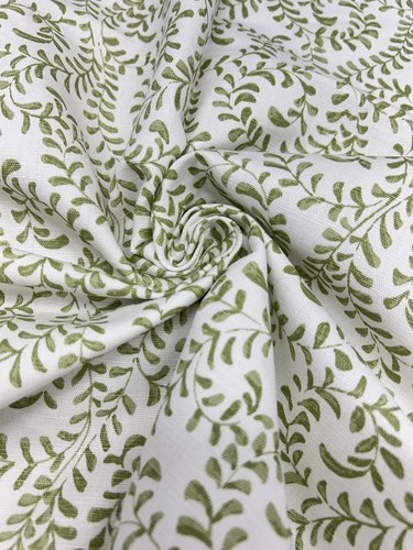 Green and white leaf print - green,