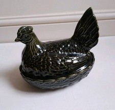 Vintage Dark Green Portmeirion Nesting Hen Chicken Egg Basket Egg Storage 