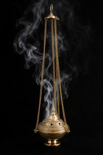 Ornate brass hanging censer - ornate,