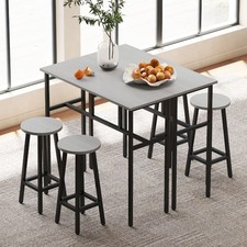 6-Piece Industrial Bar Table Set, 2 Breakfast Tables with 4 Stools Grey