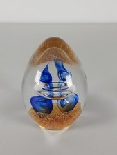 Art Glass Paperweight Blue Stretched Bubbles In Halo Air Ring