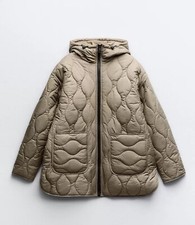ZARA BNWT 2024. LIGHT KHAKI QUILTED PUFFER JACKET HOODED. 5854/023 Size L
