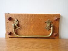 Vintage Church pew brass walking stick umbrella holder on oak panel