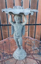 Antique 40's Lead Bird Bath Winged Angel Cherub Seashell Fountain 30" Garden