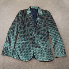 ASOS Mens Jacket 36R Green Red Pattern Velvet Tuxedo Smoking Blazer Cigar Dinner