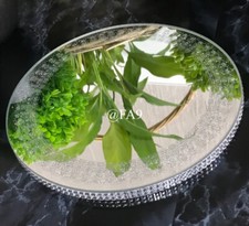 NEW DECORATIVE GLITTER DIAMOND LACE MIRROR ROUND CANDLE PLATE  GLASS TRAY 20cm