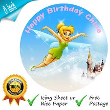 TINKERBELL FAIRY BIRTHDAY CAKE EDIBLE ROUND PRINTED CAKE TOPPER DECORATION