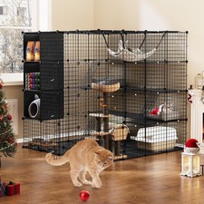 YITAHOME Large Metal Cat Cage Indoor Catio 4-Tier Playpen with Hammock – Black