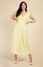 Little Mistress Womens Yellow Midaxi Lace Dress Wrap Style V-Neck RRP £78