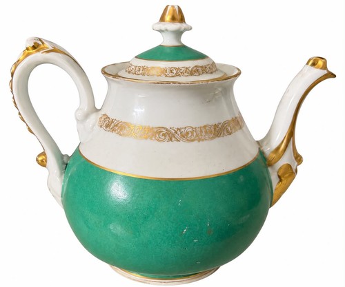 Antique porcelain teapot green - porcelain,