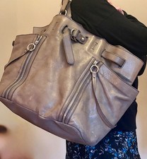 D&G Taupe Leather Tote Shoulder Bag Made in Italy Double Zip Belt Detail