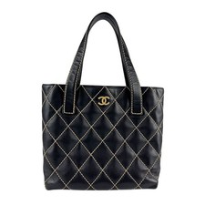 Auth CHANEL Wild Stitch Handbag Black Leather/Goldtone - z6532