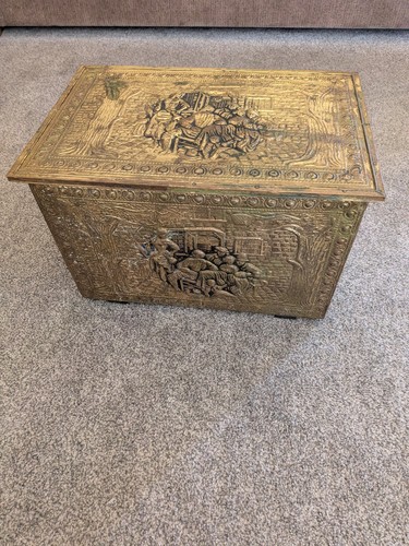 Vintage embossed brass wood - embossed,