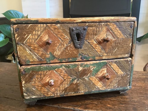 19th century straw work - box,