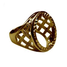 Full Sovereign Ring Mount 9ct Solid Yellow Gold Lattice With Bezel UK Hallmarked