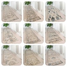 Beige Runner Rugs Long Hallway Carpet Mats Contemporary Distressed Look Hall Rug