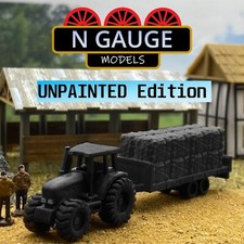 UNPAINTED- N Scale Gauge Tractor & Bale Trailer 1:148 (Country Farm Hay Straw)